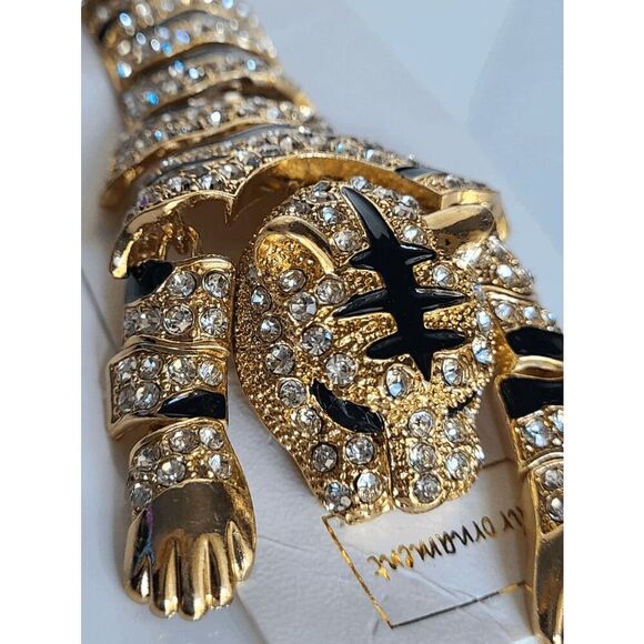 🐯 ✨ Rhinestones Crouching Tiger Bendable Design Blingy Statement Brooch NEW - Picture 11 of 15